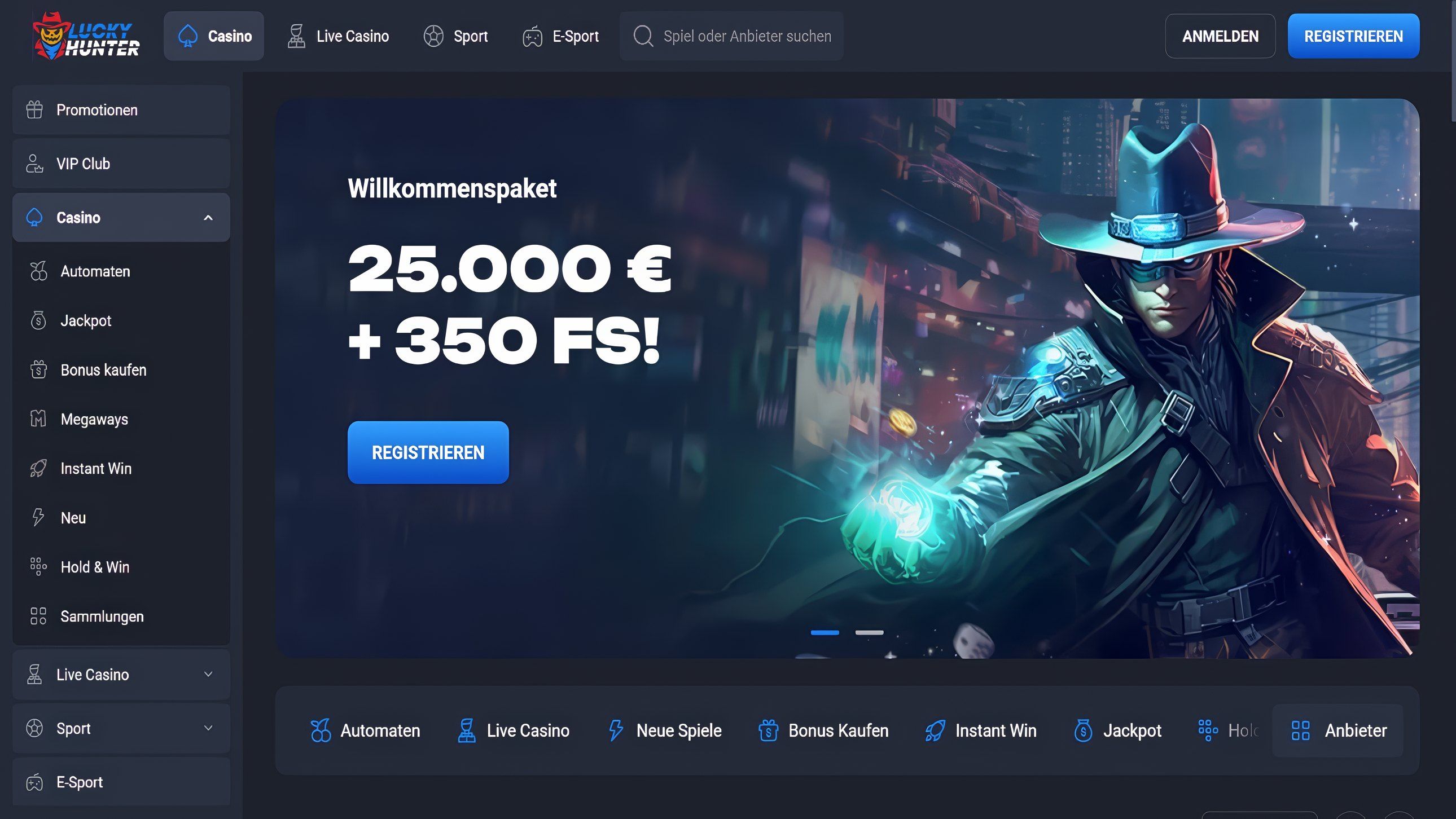 Lucky Hunter Casino desktop screenshot 1